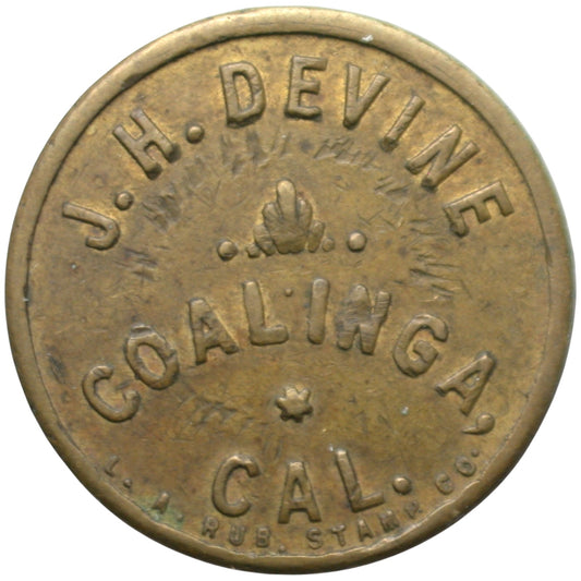 Coalinga, CA J.H. Devine G/F 5¢ Cigar Token