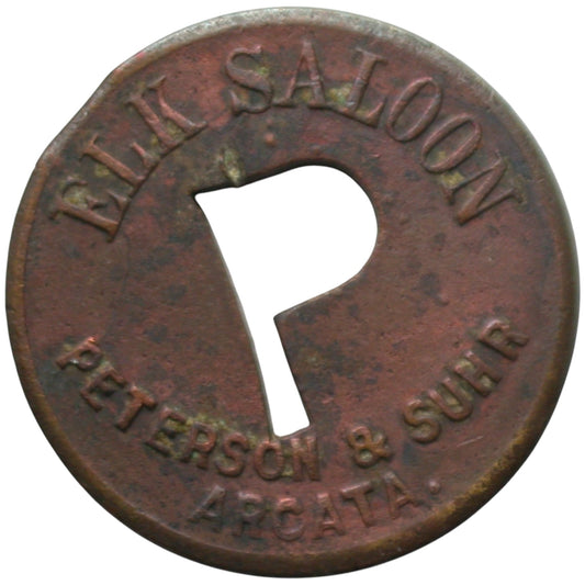 Arcata, CA Elk Saloon Peterson & Suhr G/F 5¢ in Trade Token