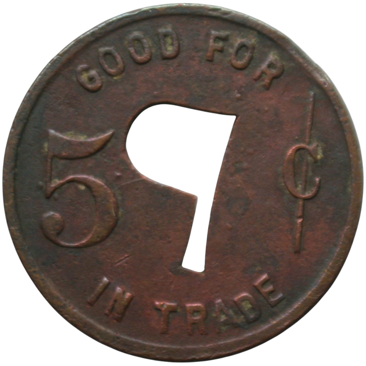 Arcata, CA Elk Saloon Peterson & Suhr G/F 5¢ in Trade Token