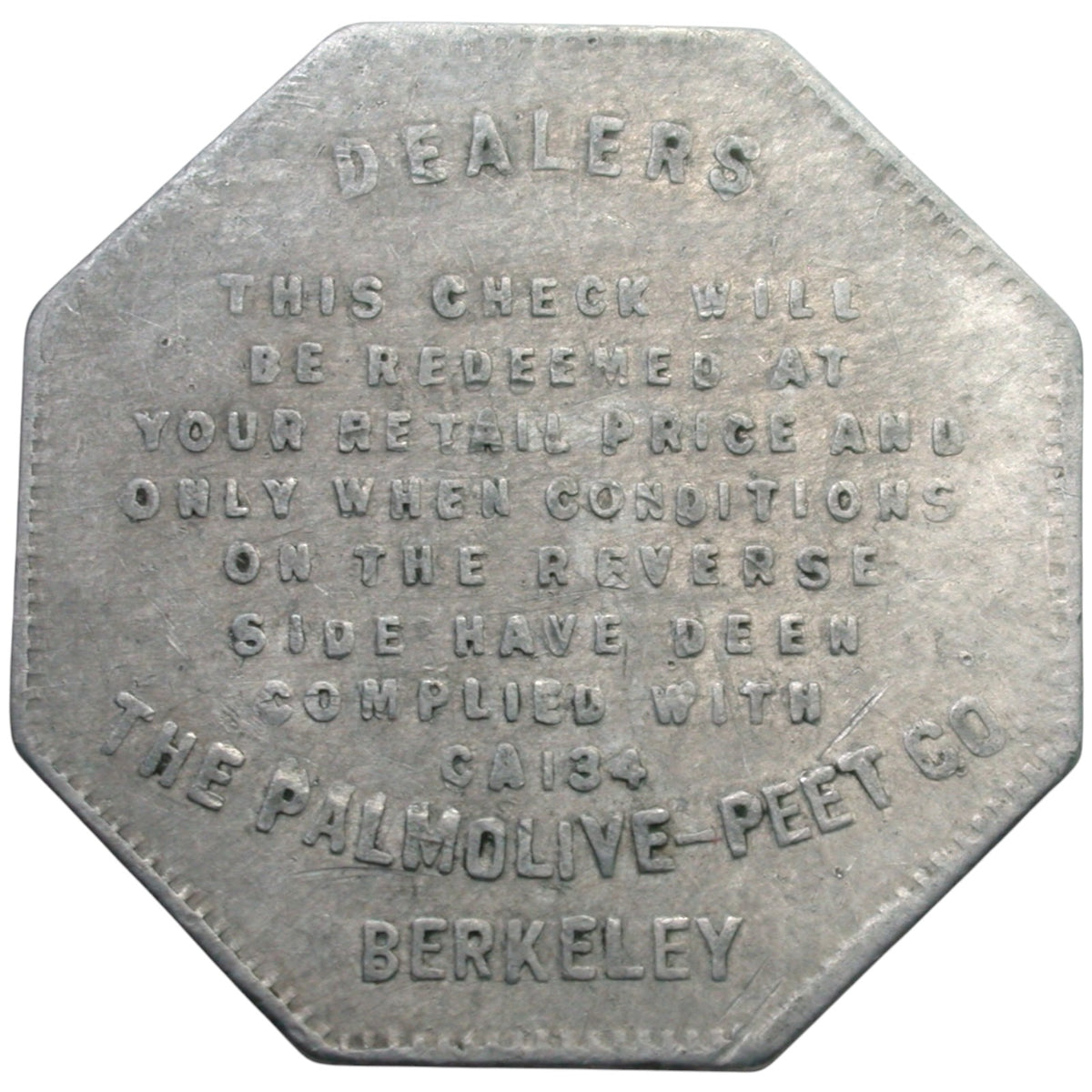 Berkeley, CA Palmolive G/F Two Cakes Of Crystal White Laundry Soap Token