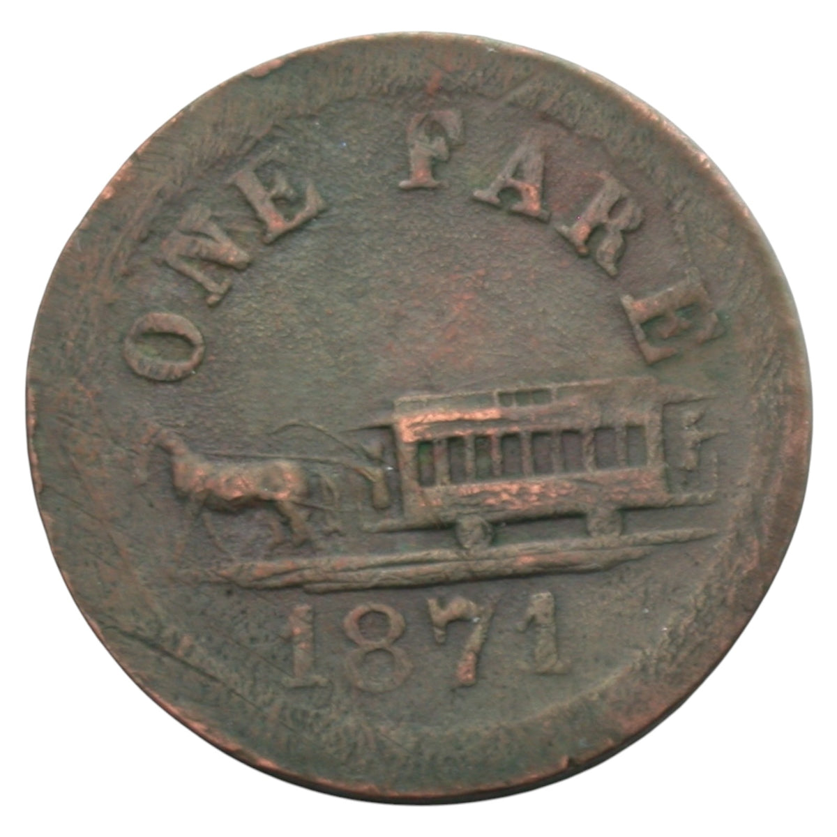 Oakland, CA Brooklyn & Fruitvale R.R. Company 1871 One Fare Token "8 Windows"
