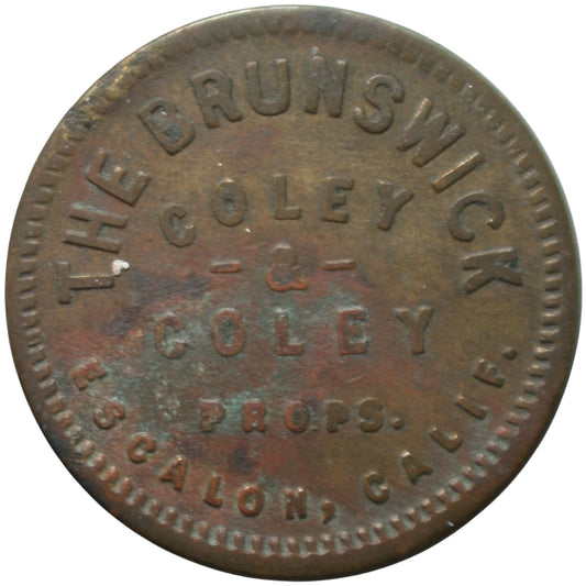 Escalon, CA The Brunswick Coley & Coley Props. G/F 5¢ In Trade Token