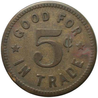 Escalon, CA The Brunswick Coley & Coley Props. G/F 5¢ In Trade Token