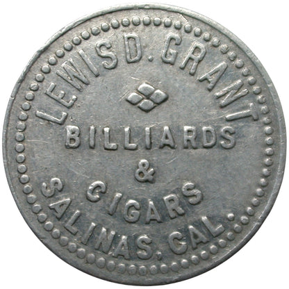 Salinas, CA Lewis D. Grant Billiards & Cigars G/F 10¢ In Trade Token