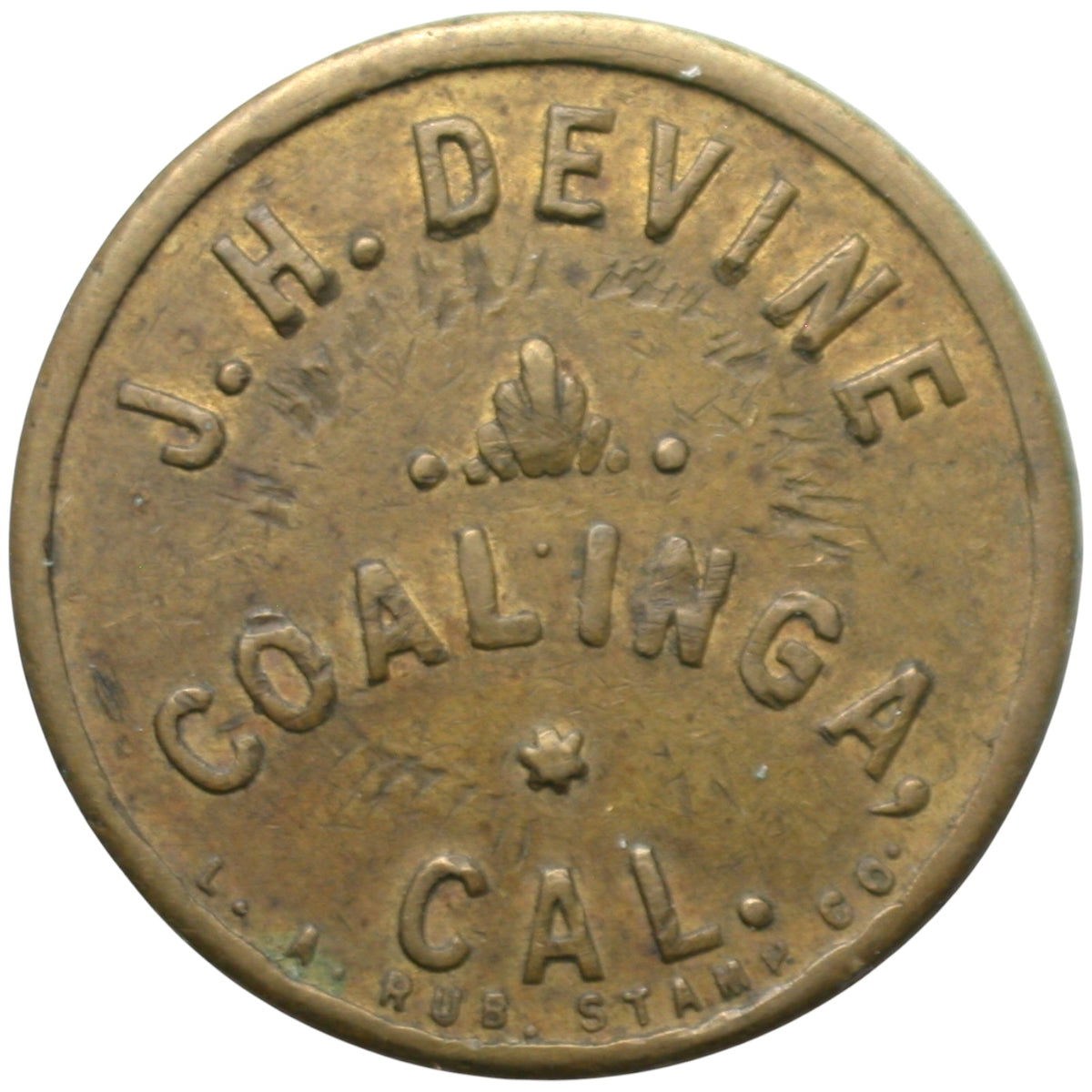 Coalinga, CA J.H. Devine G/F 5¢ Cigar Token