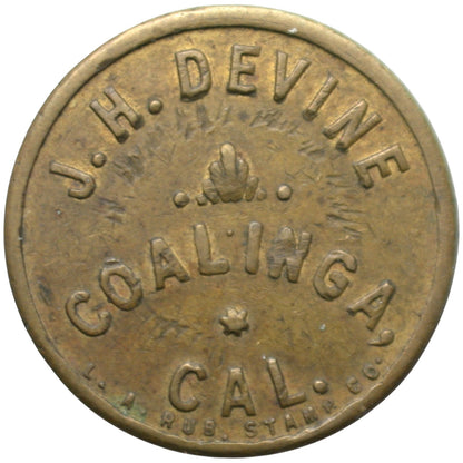 Coalinga, CA J.H. Devine G/F 5¢ Cigar Token