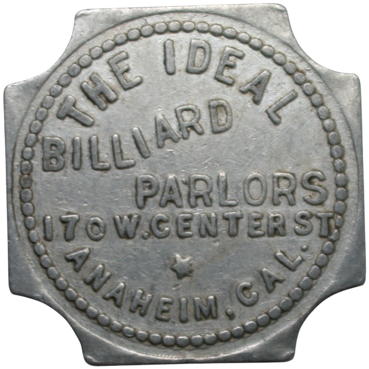 Anaheim, CA The Ideal Billiard Parlors G/F 25¢ In Trade Token