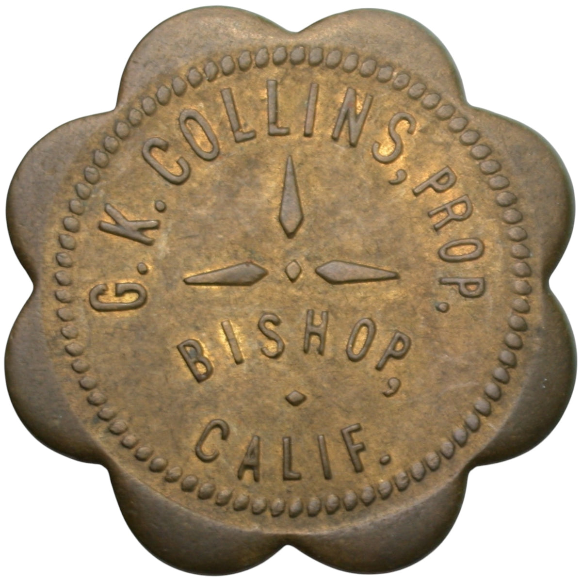 Bishop, CA G.K. Collins Prop. G/F 12 1/2¢ In Trade Token