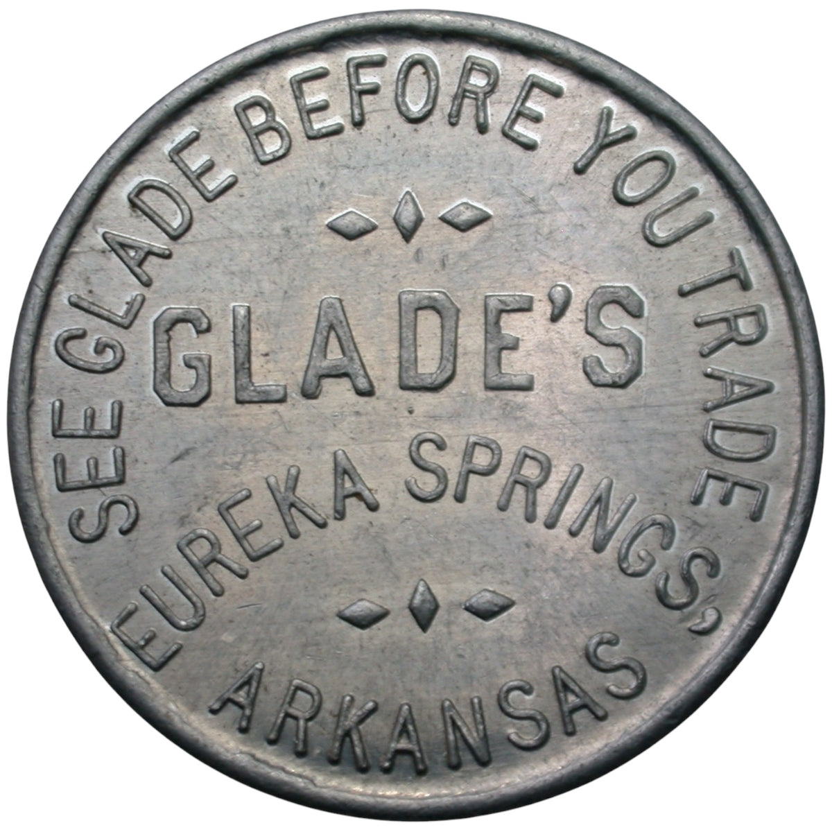 Eureka Springs, AR Glade's G/F 3¢ In Trade Token