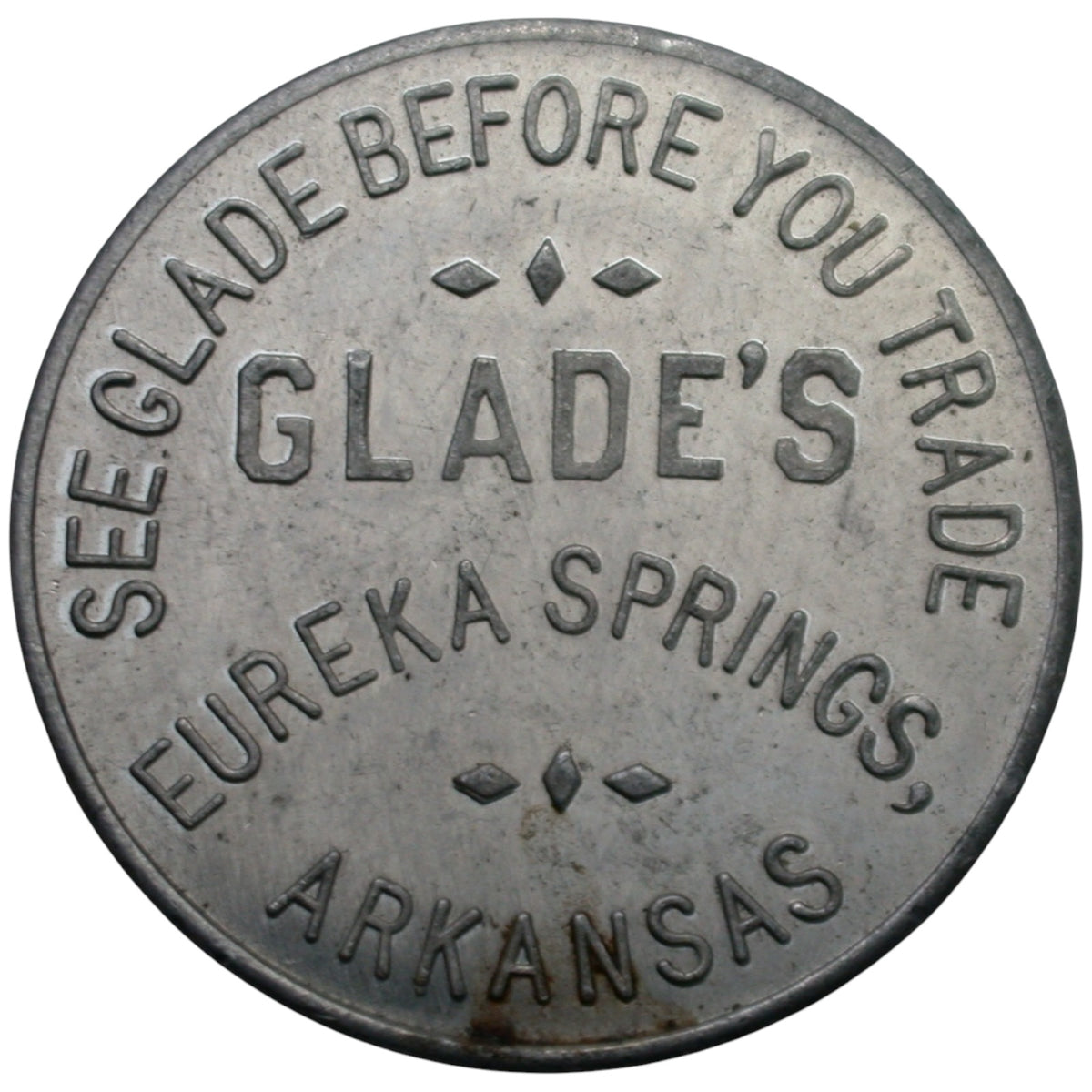 Eureka Springs, AR Glade's G/F 3¢ In Trade Token