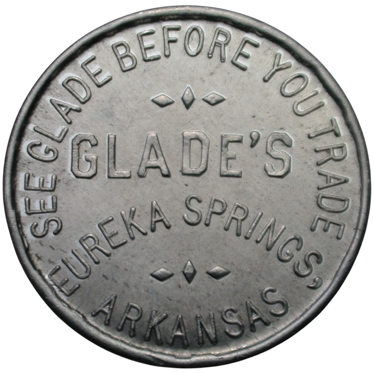 Eureka Springs, AR Glade's G/F 3¢ In Trade Token