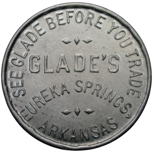 Eureka Springs, AR Glade's G/F 3¢ In Trade Token