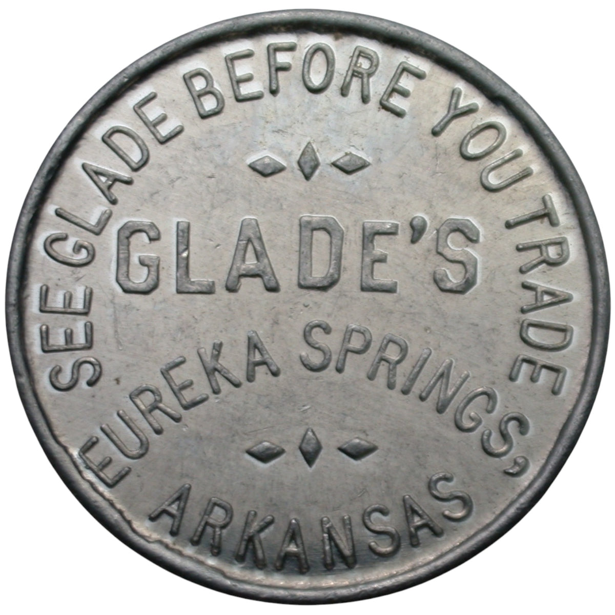 Eureka Springs, AR Glade's G/F 3¢ In Trade Token