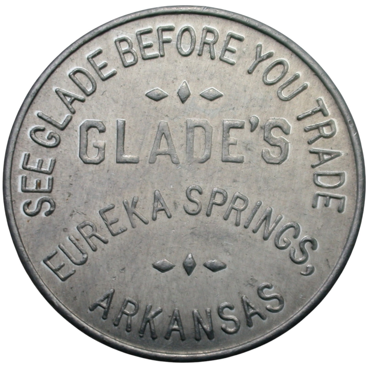 Eureka Springs, AR Glade's G/F 3¢ In Trade Token