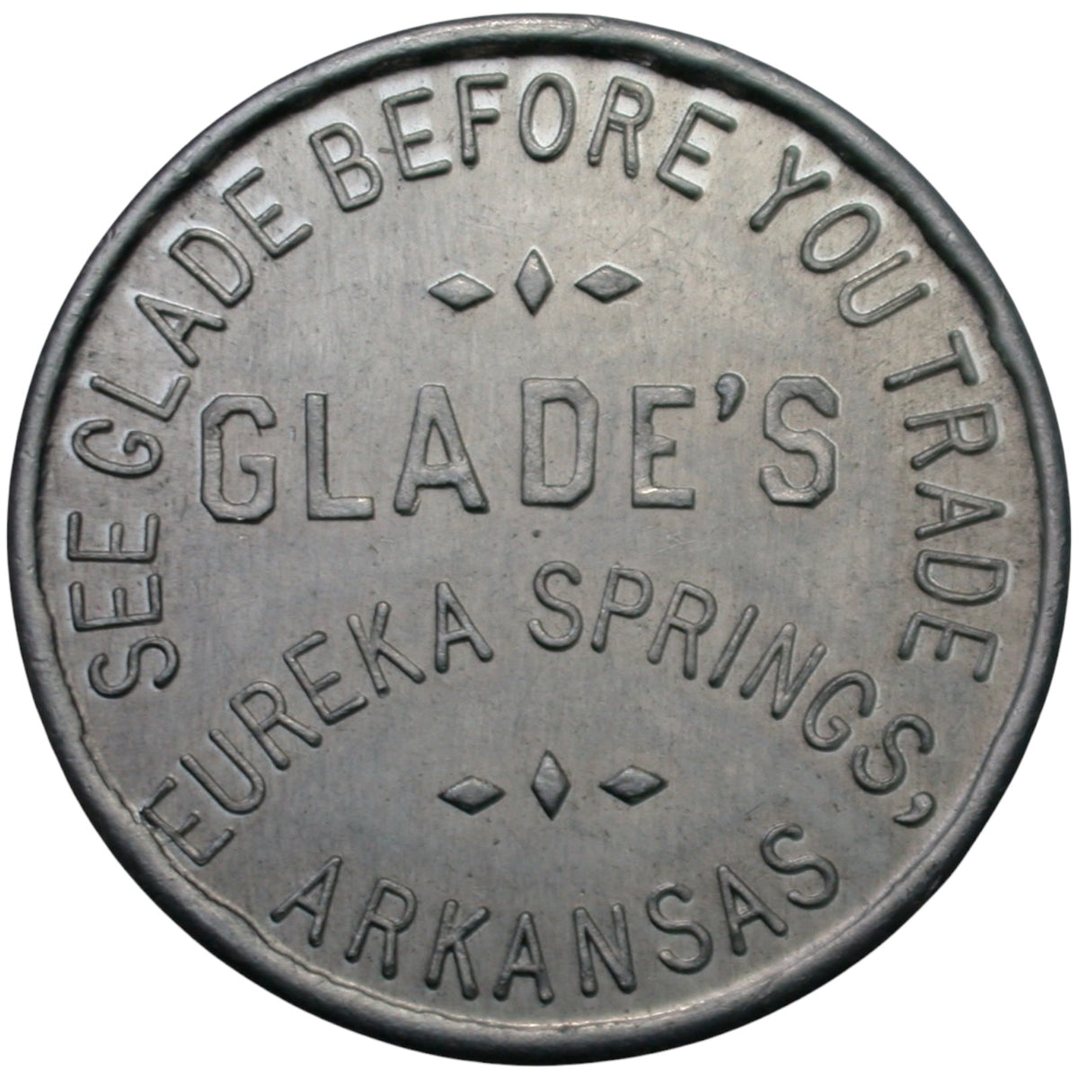 Eureka Springs, AR Glade's G/F 3¢ In Trade Token