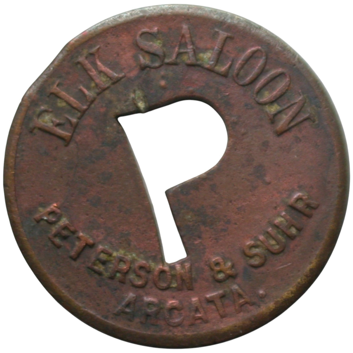 Arcata, CA Elk Saloon Peterson & Suhr G/F 5¢ in Trade Token
