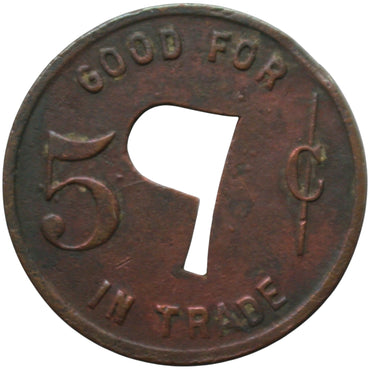 Arcata, CA Elk Saloon Peterson & Suhr G/F 5¢ in Trade Token