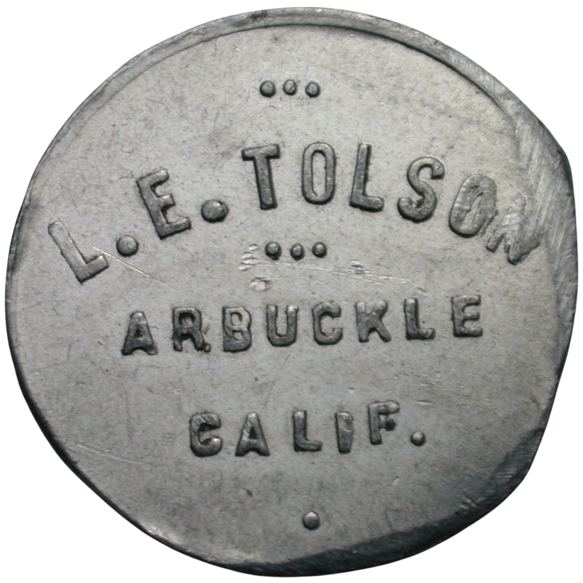 Arbuckle, CA L.E. Tolson G/F 10¢ In Trade Token