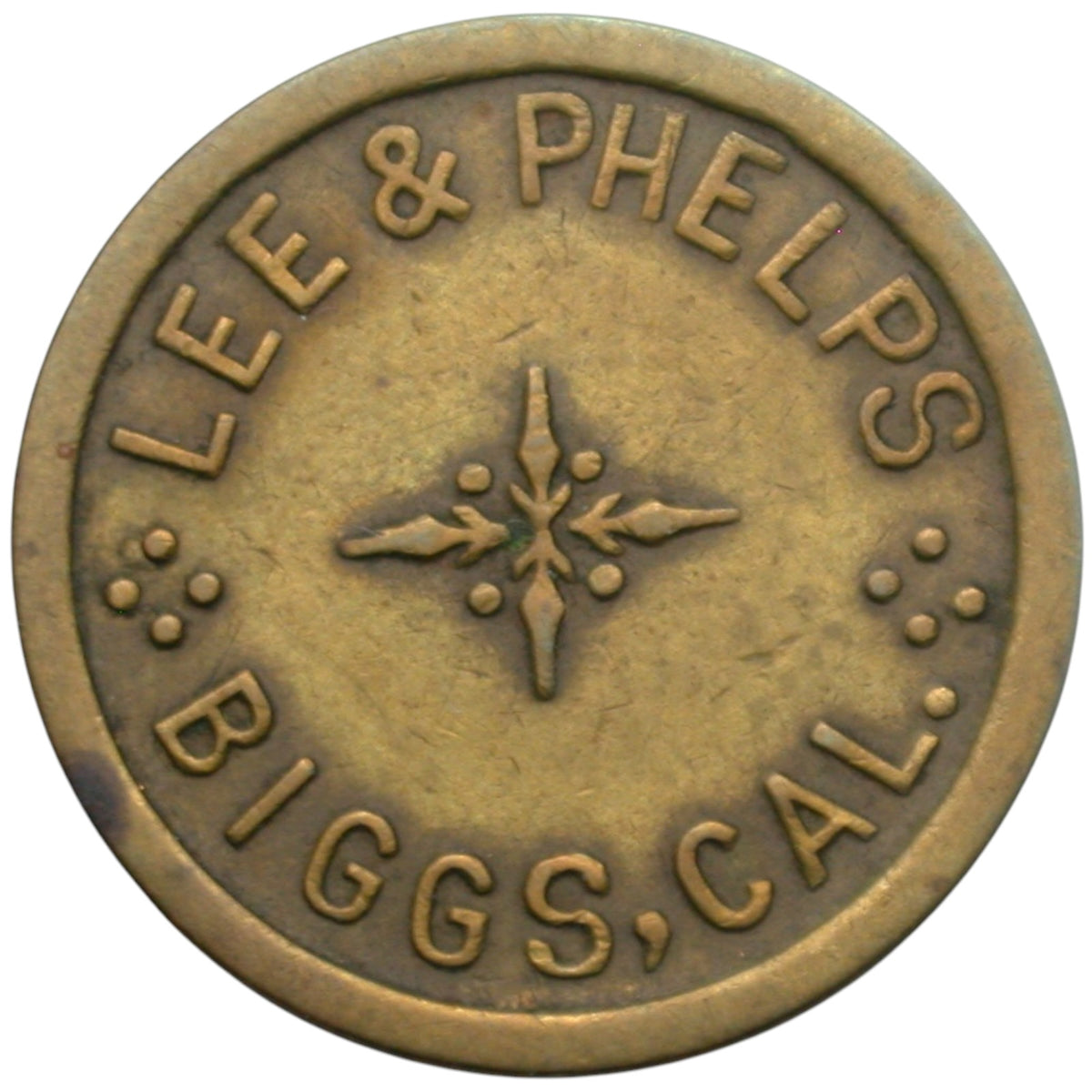 Biggs, CA Lee & Phelps G/F 5¢ In Trade Token