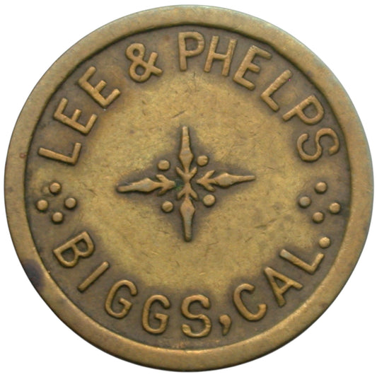 Biggs, CA Lee & Phelps G/F 5¢ In Trade Token
