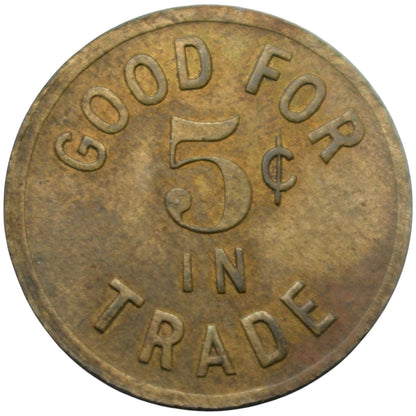 Boulder Creek, CA Woodards Pool Room G/F 5¢ In Trade Token