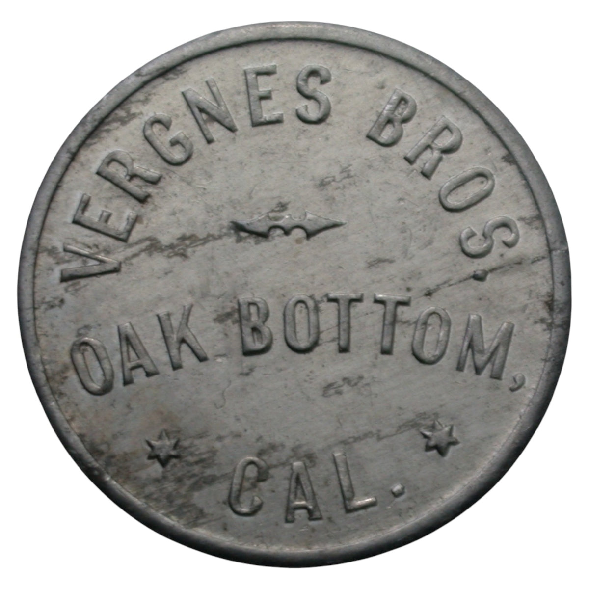 Oak Bottom, CA Vergnes Bros. G/F 10¢ In Trade Token