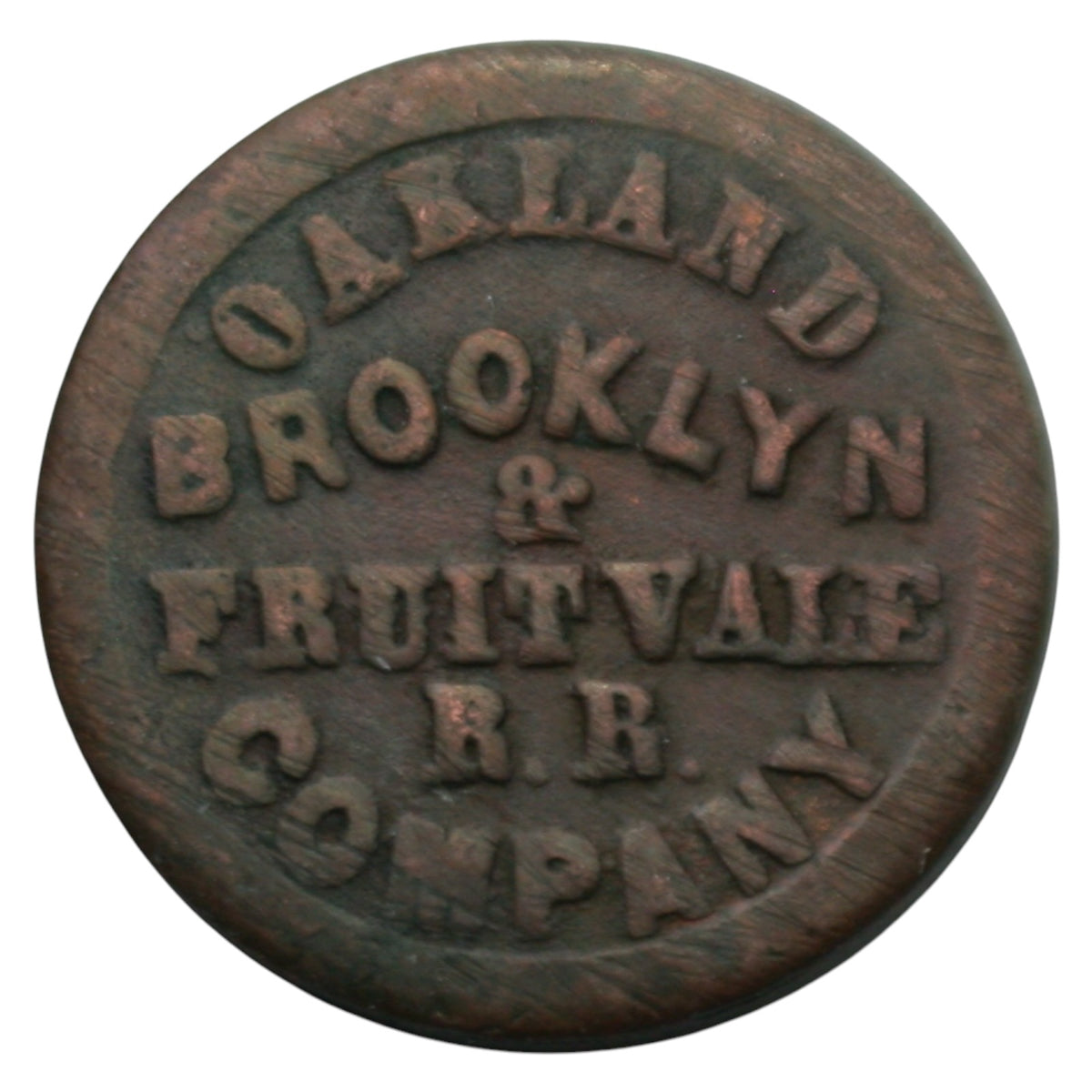 Oakland, CA Brooklyn & Fruitvale R.R. Company 1871 One Fare Token "8 Windows"