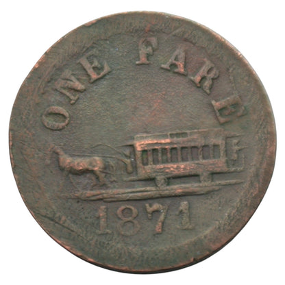 Oakland, CA Brooklyn & Fruitvale R.R. Company 1871 One Fare Token "8 Windows"