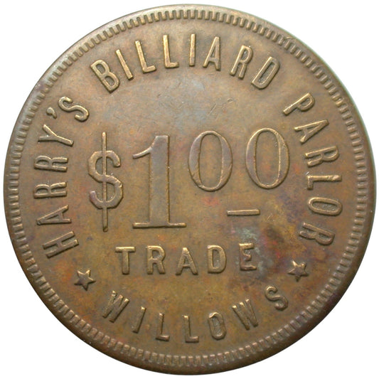 Willows, CA Harry's Billiard Parlor G/F $1.00 In Trade Token