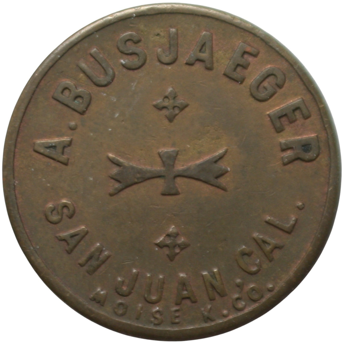 San Juan, CA A. Busjaeger G/F 5¢ In Trade Token