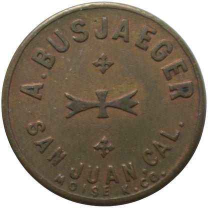 San Juan, CA A. Busjaeger G/F 5¢ In Trade Token